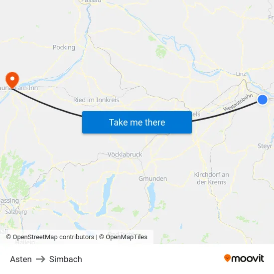 Asten to Simbach map