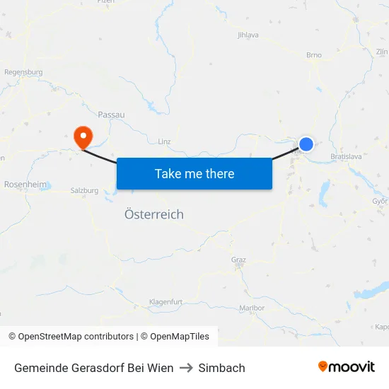 Gemeinde Gerasdorf Bei Wien to Simbach map