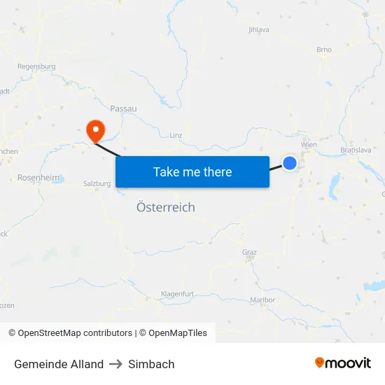 Gemeinde Alland to Simbach map