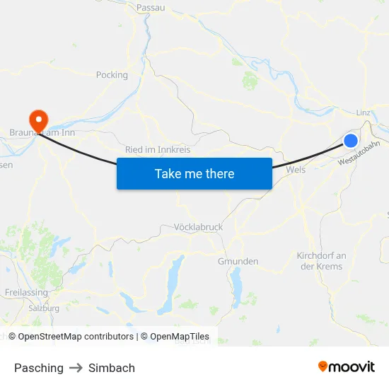 Pasching to Simbach map