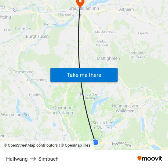 Hallwang to Simbach map