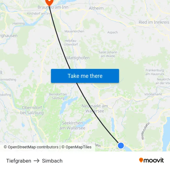 Tiefgraben to Simbach map