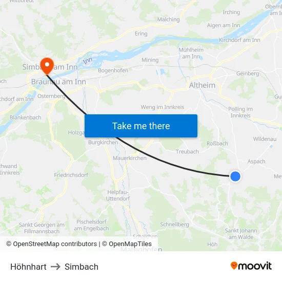 Höhnhart to Simbach map