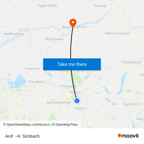 Anif to Simbach map