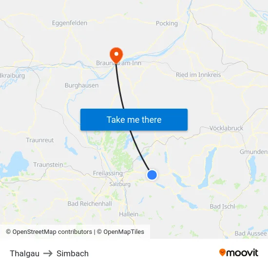 Thalgau to Simbach map