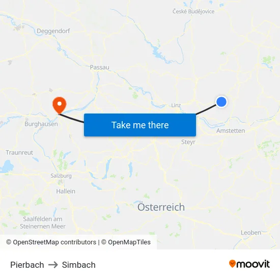 Pierbach to Simbach map