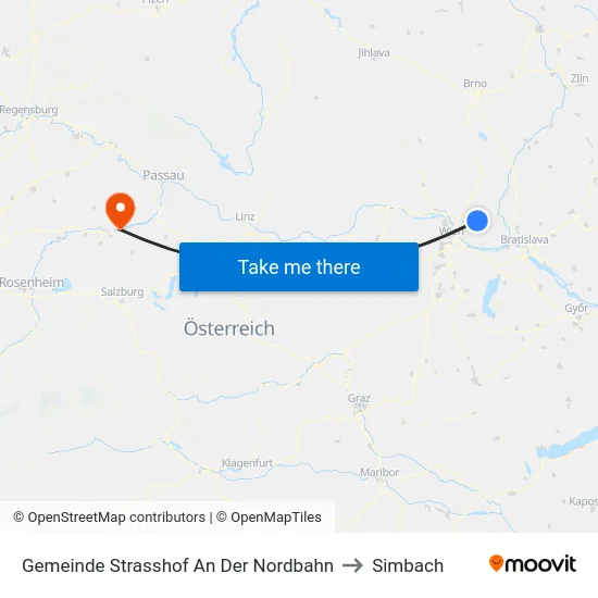 Gemeinde Strasshof An Der Nordbahn to Simbach map