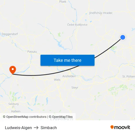 Ludweis-Aigen to Simbach map