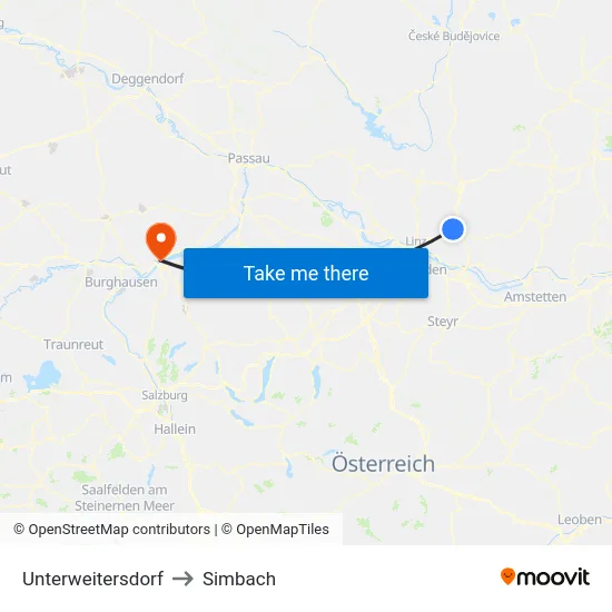 Unterweitersdorf to Simbach map