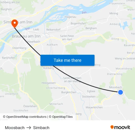 Moosbach to Simbach map