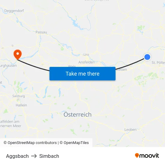 Aggsbach to Simbach map