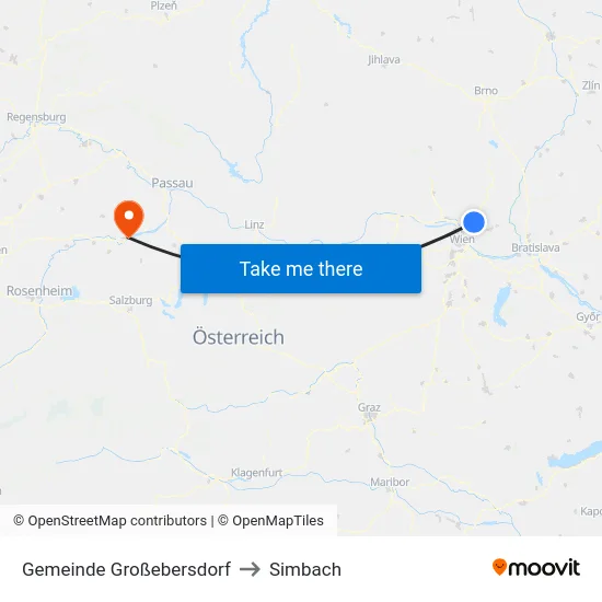 Gemeinde Großebersdorf to Simbach map