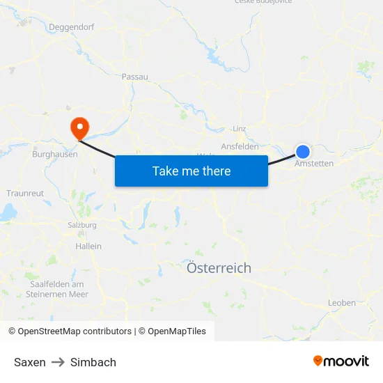 Saxen to Simbach map