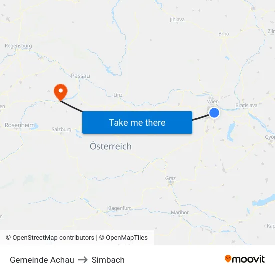 Gemeinde Achau to Simbach map