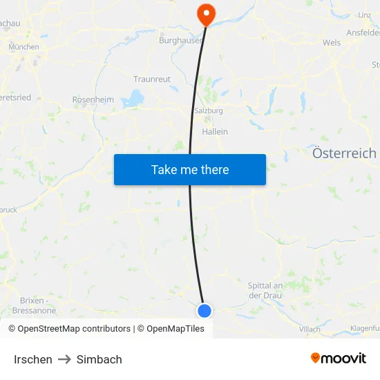 Irschen to Simbach map