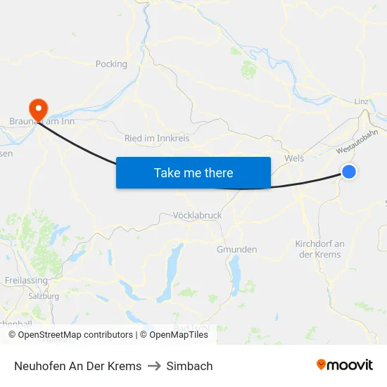 Neuhofen An Der Krems to Simbach map