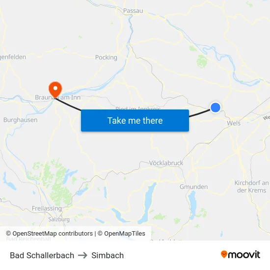 Bad Schallerbach to Simbach map