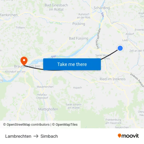 Lambrechten to Simbach map