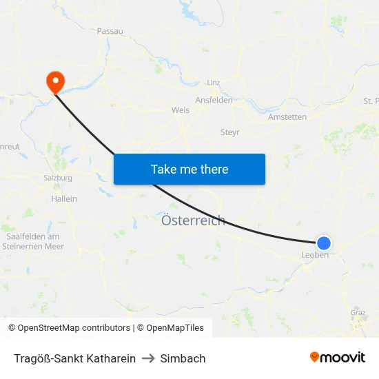 Tragöß-Sankt Katharein to Simbach map
