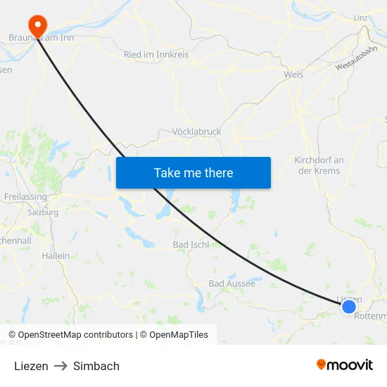 Liezen to Simbach map