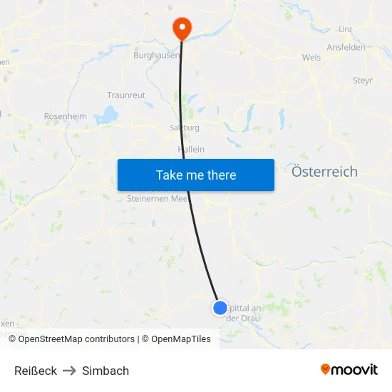 Reißeck to Simbach map