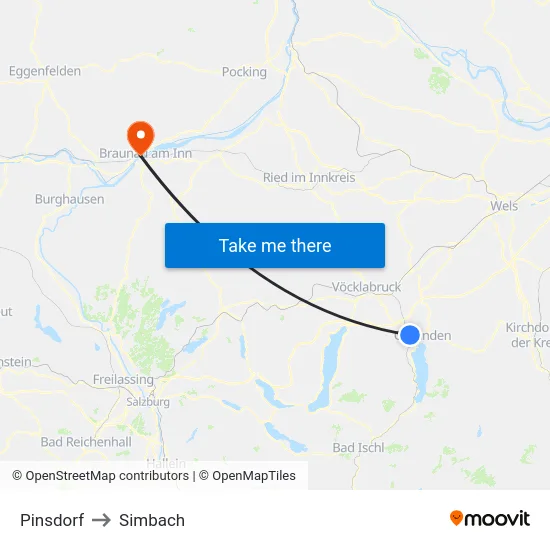 Pinsdorf to Simbach map
