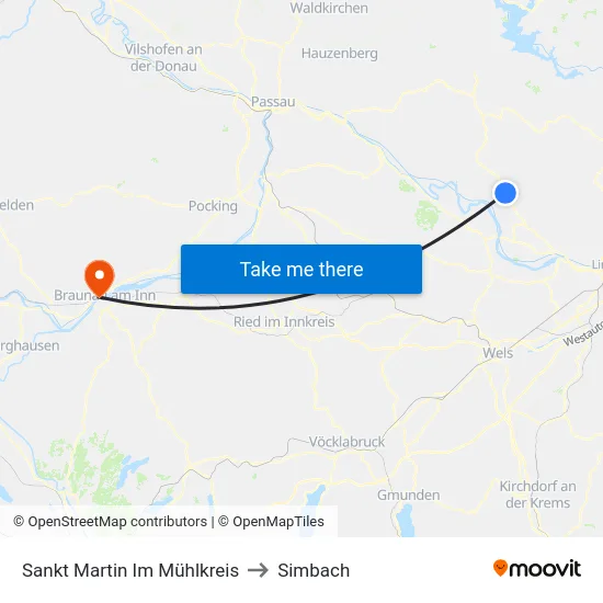 Sankt Martin Im Mühlkreis to Simbach map