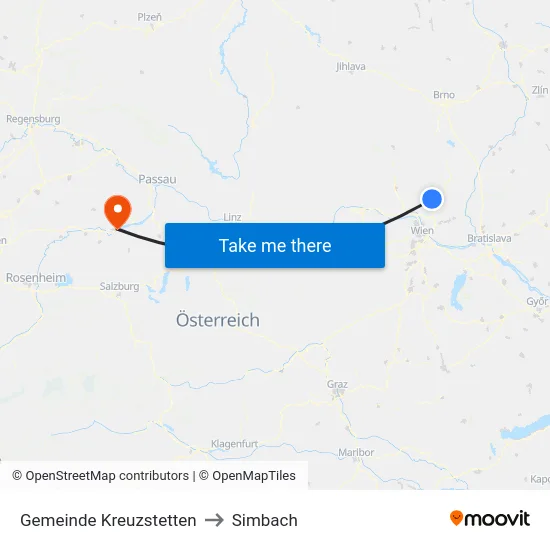 Gemeinde Kreuzstetten to Simbach map