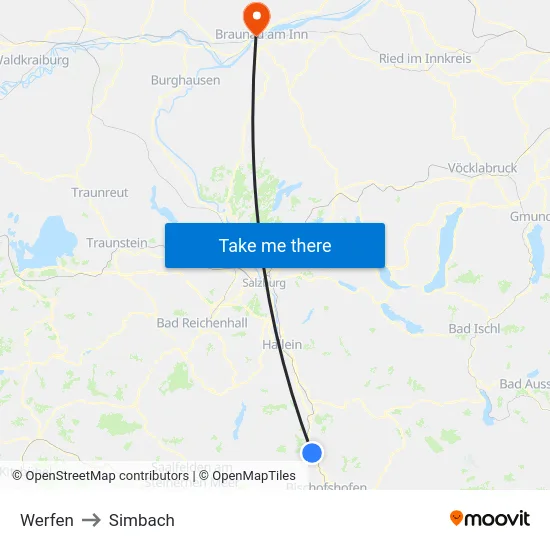 Werfen to Simbach map