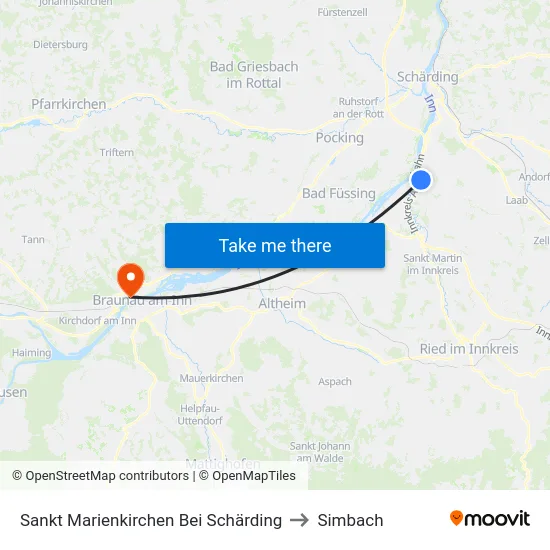 Sankt Marienkirchen Bei Schärding to Simbach map