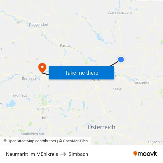 Neumarkt Im Mühlkreis to Simbach map