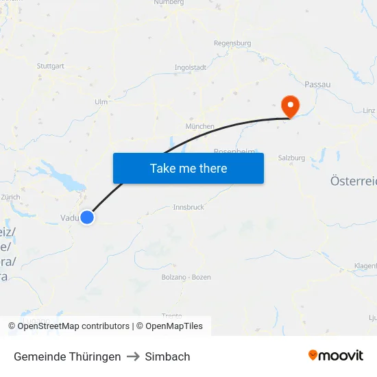 Gemeinde Thüringen to Simbach map