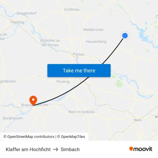 Klaffer am Hochficht to Simbach map