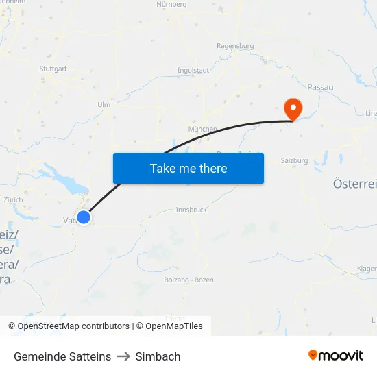 Gemeinde Satteins to Simbach map