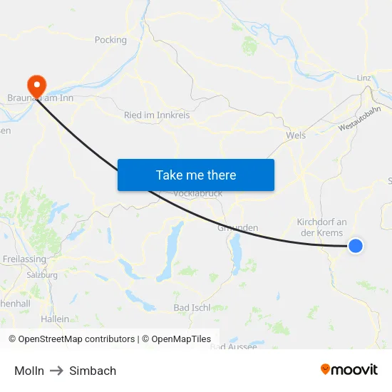 Molln to Simbach map