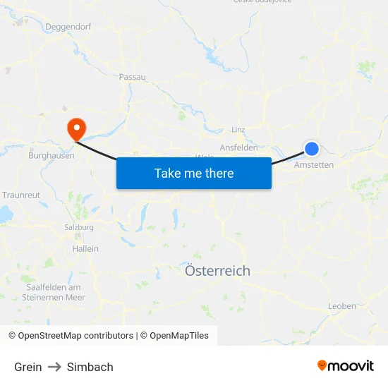 Grein to Simbach map
