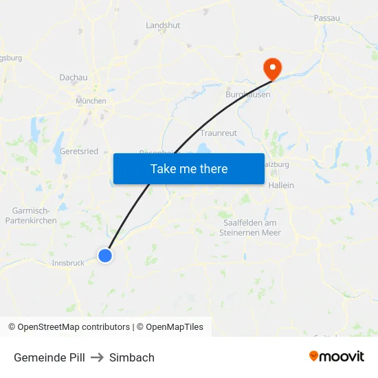 Gemeinde Pill to Simbach map