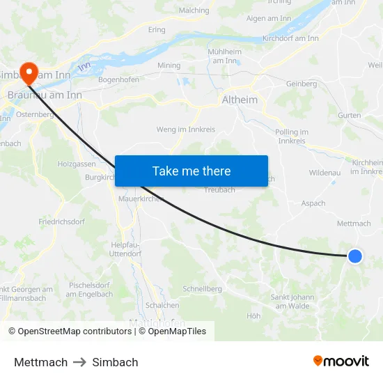 Mettmach to Simbach map