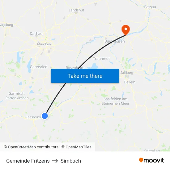 Gemeinde Fritzens to Simbach map