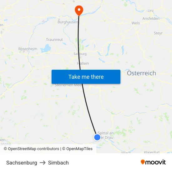 Sachsenburg to Simbach map