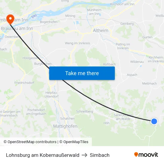 Lohnsburg am Kobernaußerwald to Simbach map