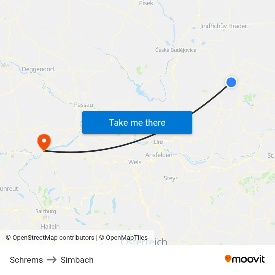 Schrems to Simbach map