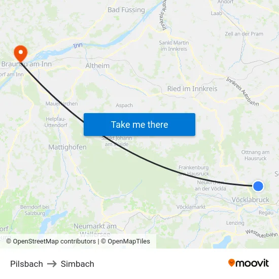 Pilsbach to Simbach map