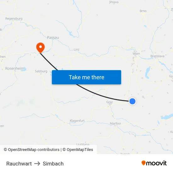 Rauchwart to Simbach map