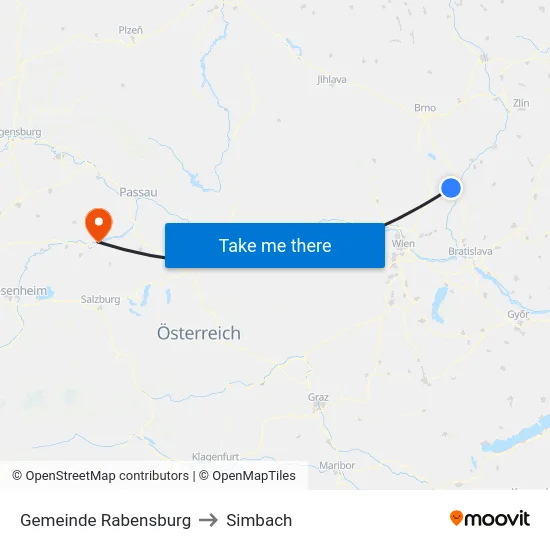 Gemeinde Rabensburg to Simbach map