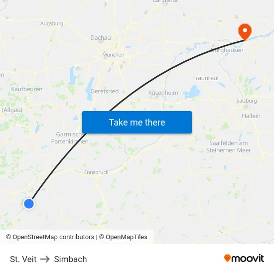 St. Veit to Simbach map