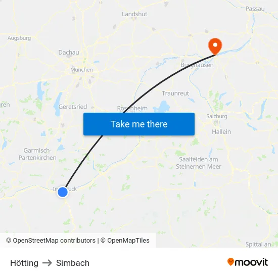 Hötting to Simbach map