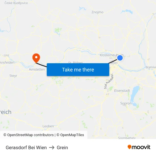 Gerasdorf Bei Wien to Grein map