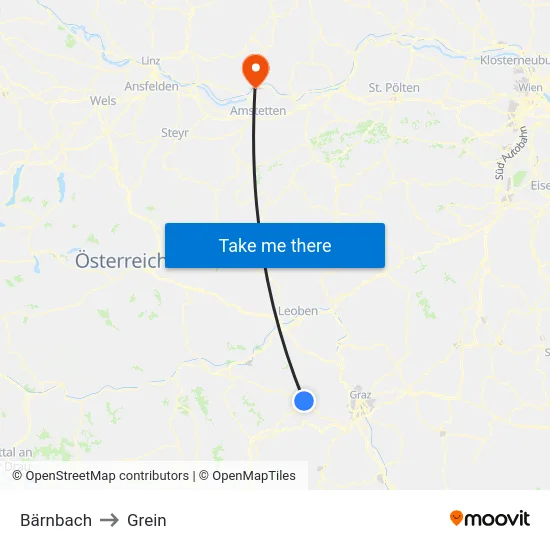 Bärnbach to Grein map