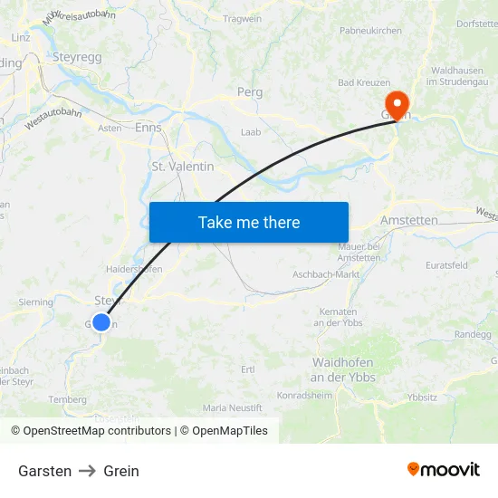 Garsten to Grein map